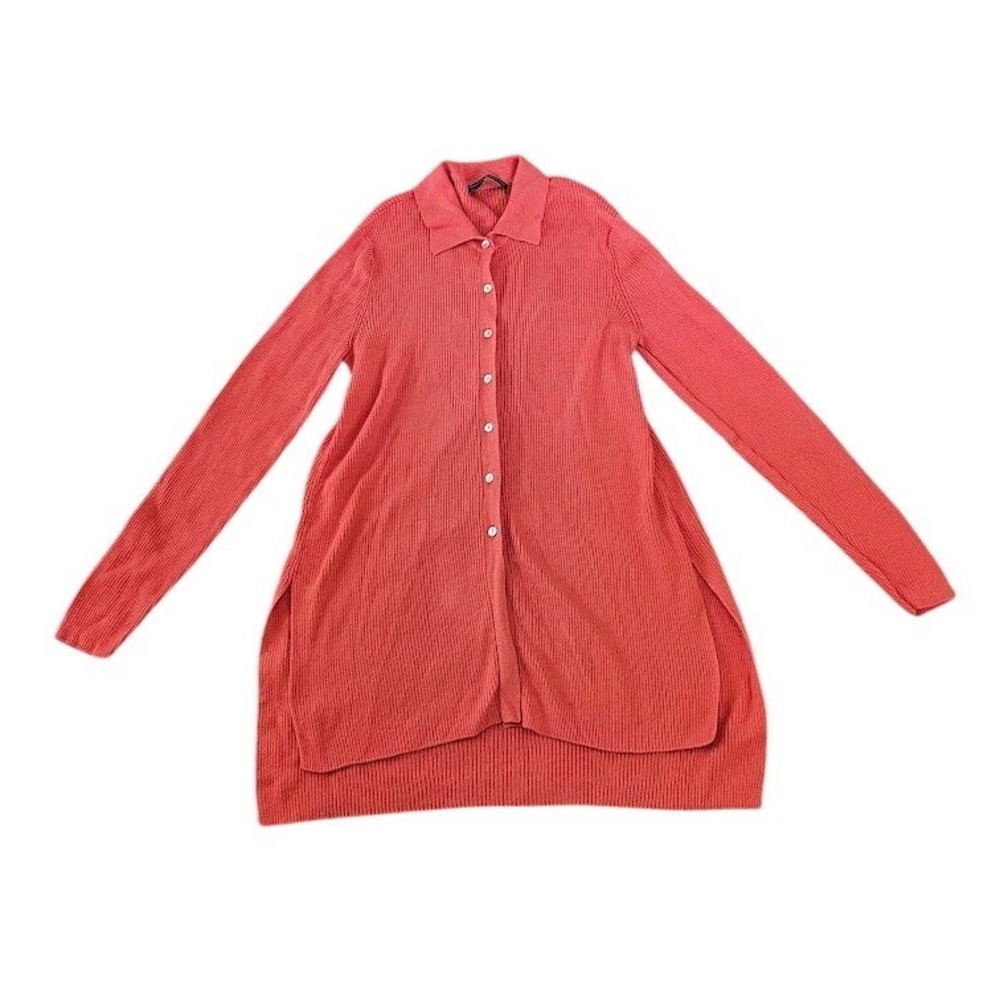 Peruvian Connection Coral Pink Ribbed Cotton Button Down Cardigan Sweater Medium